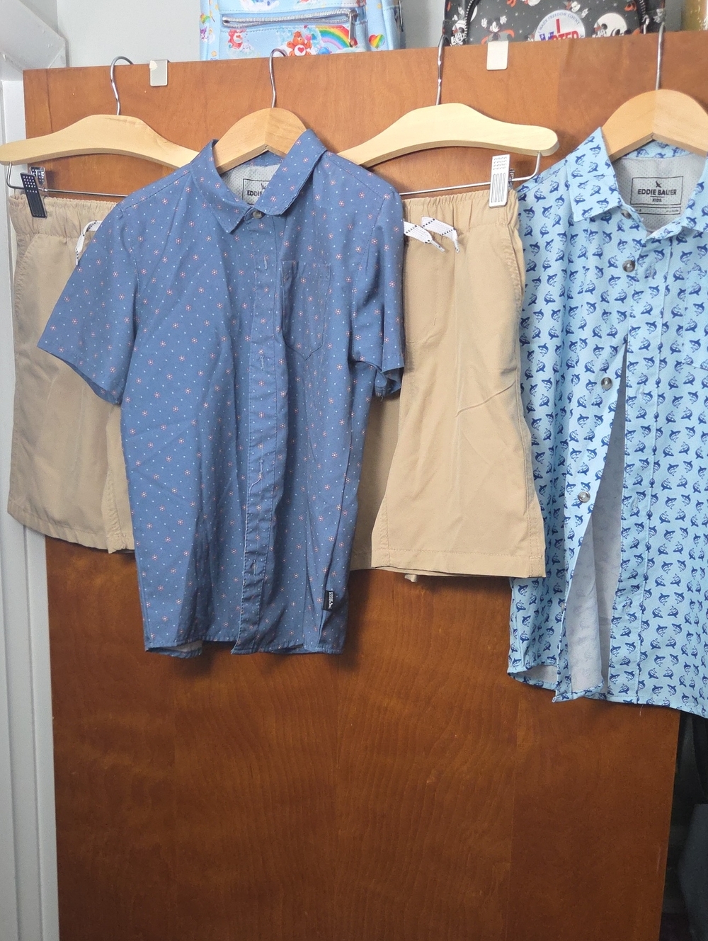 Eddie Bauer Blue Short-Sleeve Button-Down with Micro Print